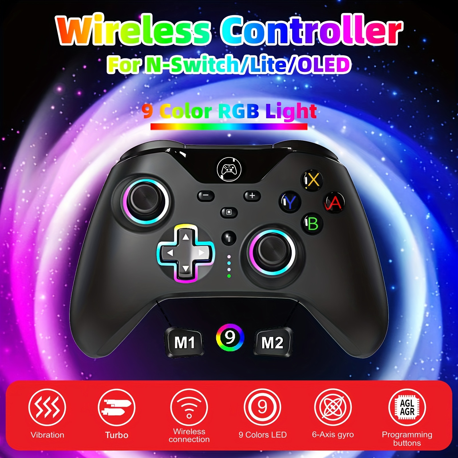 9 RGB Light Wireless Controller For Nintendo Switch/OLED/Lite