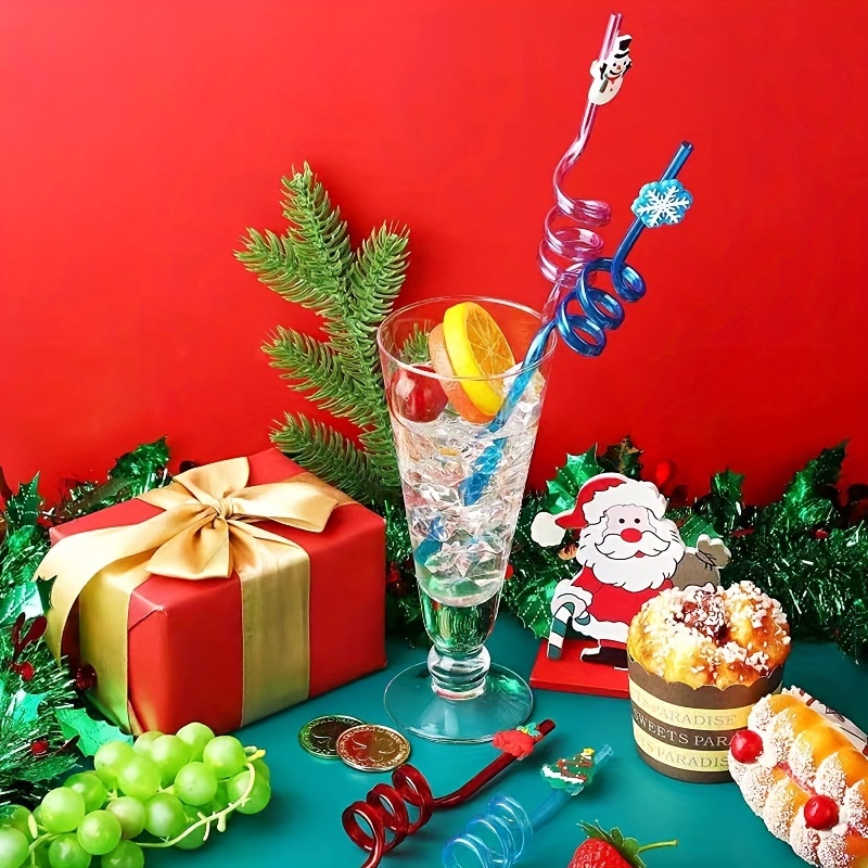 Reusable Christmas Elements Curved Straws Christmas Party - Temu