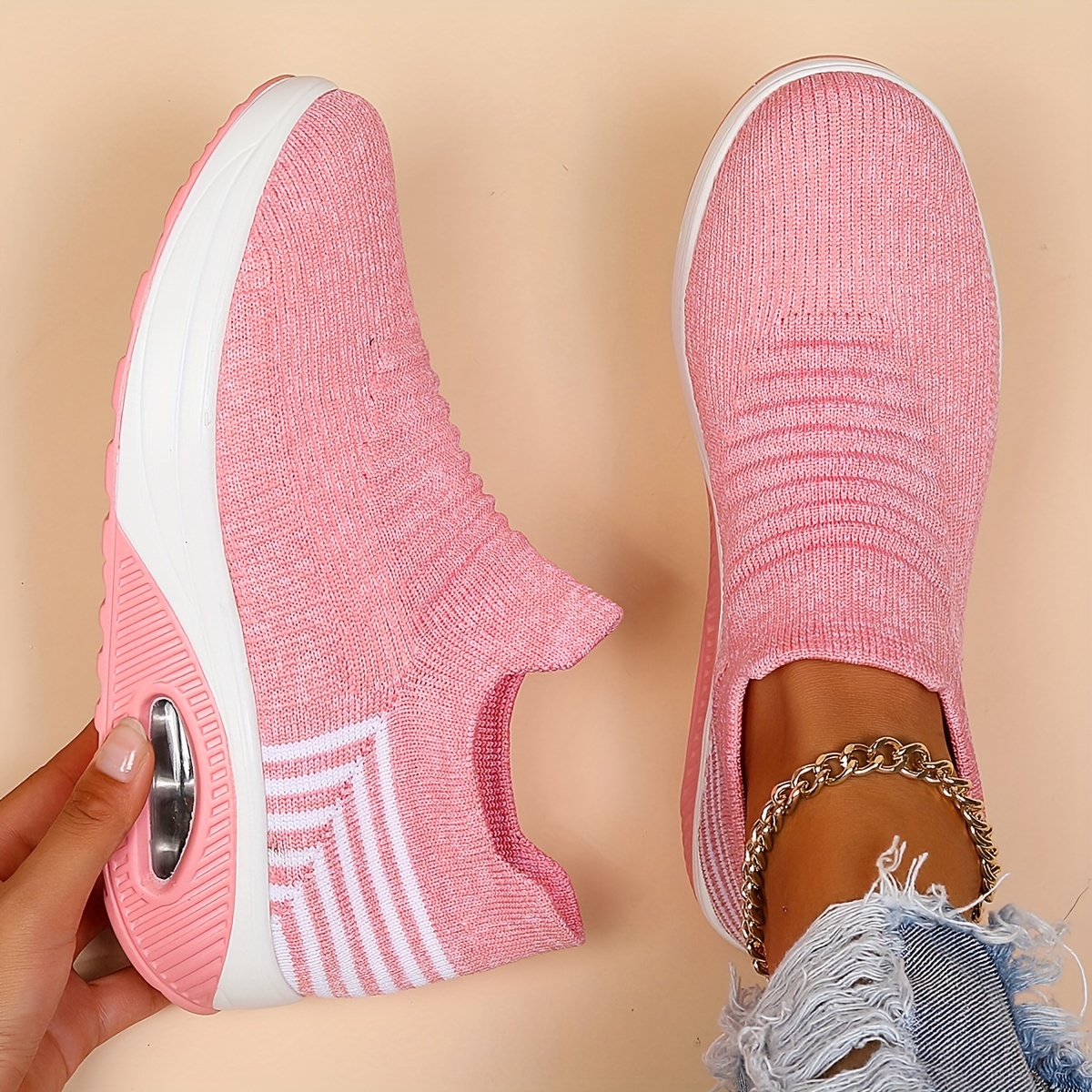 Women knitted twist clearance pink slip on sneakers