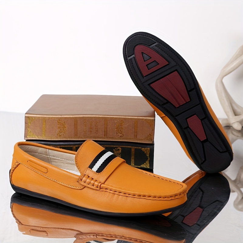 Dck Men's Genuine Leather Letters Print Loafers, Casual Lightweight Slip On Dress  Shoes - Temu