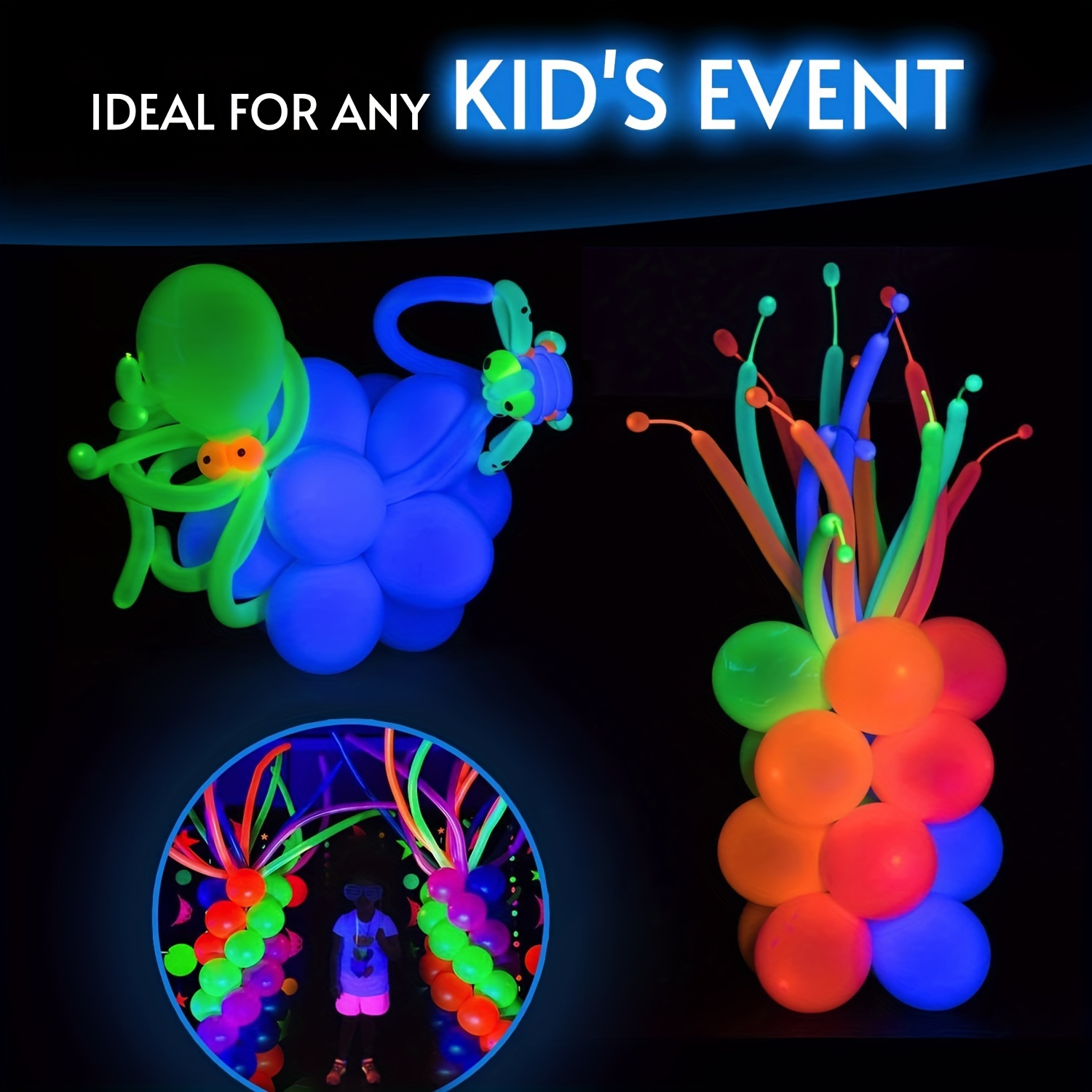 90Pcs Neon Balloons 12” UV Neon Glow Balloons Reusable Polka Dot Blacklight  Balloons Glow in the