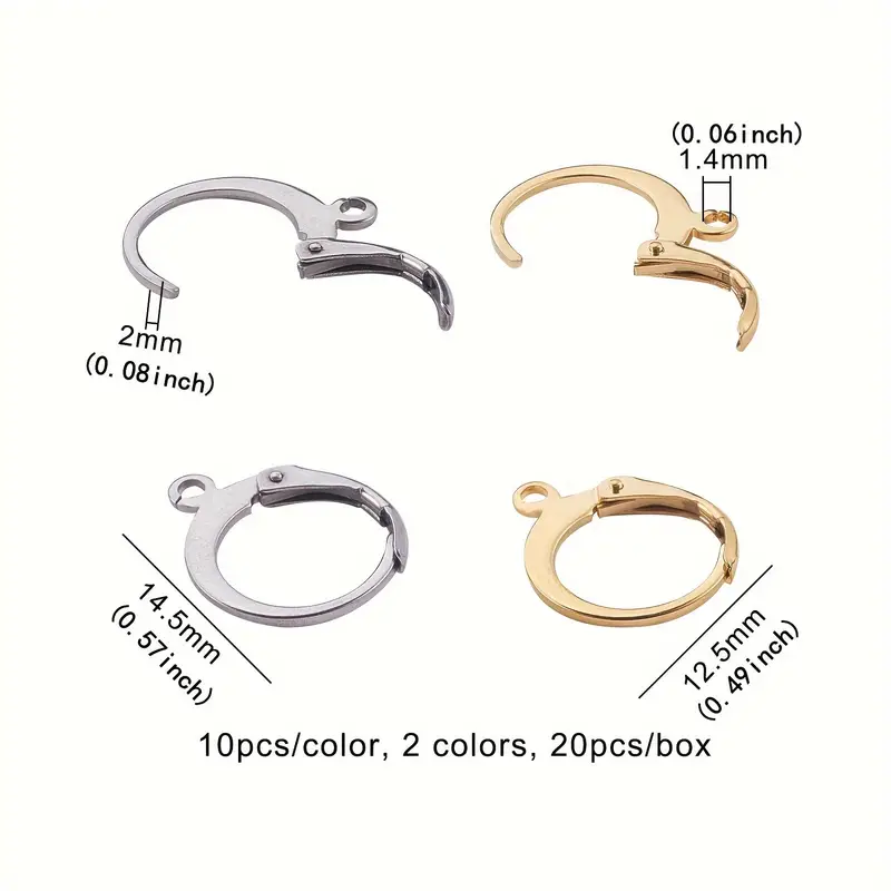 2 Colors 304 Stainless Steel Platinum And Golden Leverback Earring