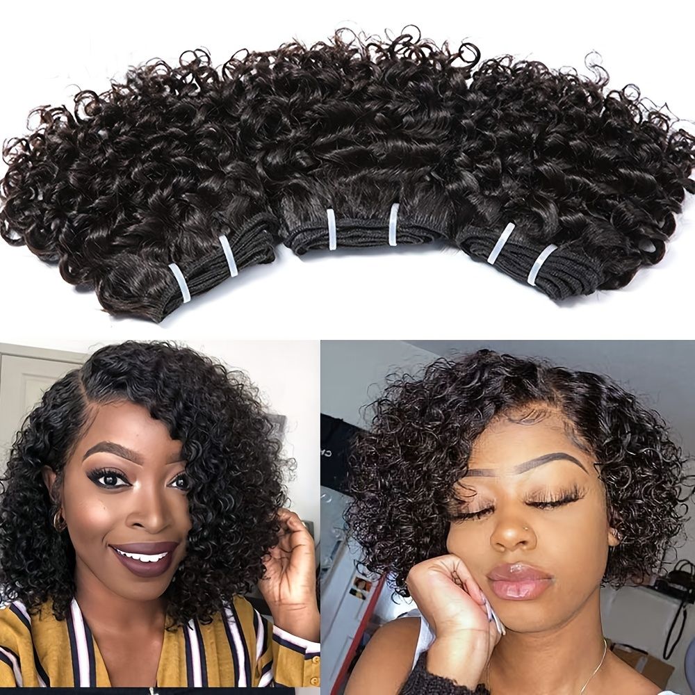 Women's Hair Wig Kinky Curly Wave Human Hair Weave Bundles Virgin Hair  Small Closure Hair For Daily Use | Shop On Temu And Start Saving | Temu