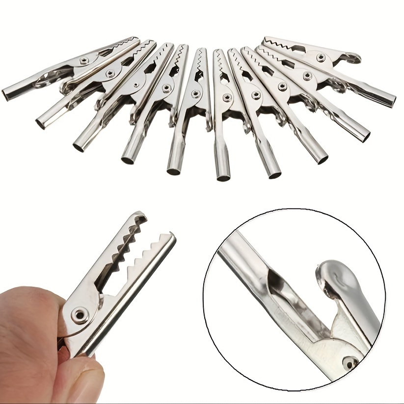 100PCS 1.37IN / 35mm Metal Alligator Clips, Crocodile Clamps Silver Tone  Nickel Plated Spring Clamps Test Line Crocodile Clips for Laboratory  Electric Testing Work and Cable Lead Clip: : Tools & Home