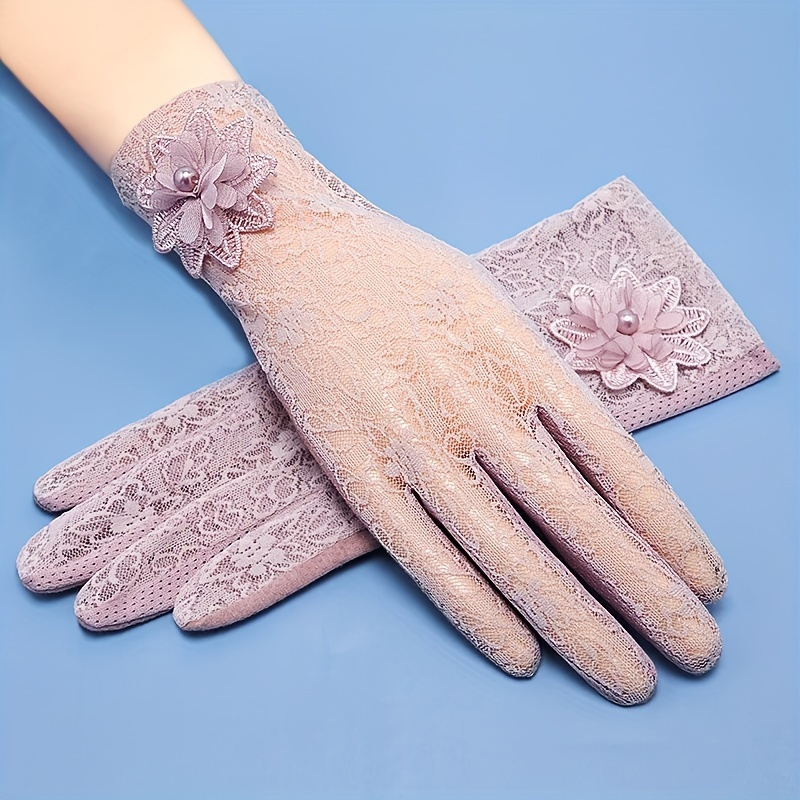 Summer Lace Sun Gloves Solid Color Hollow Fingerless Gloves - Temu