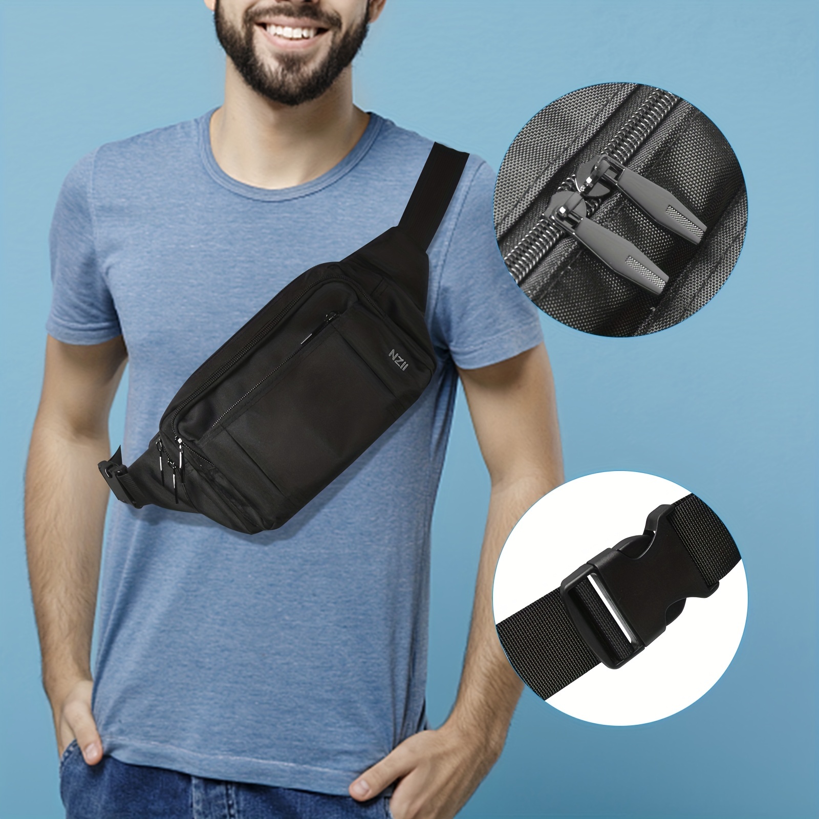 Nzii Fashion Fanny Waist Bag Para Homens Mulheres, Bolsa De Cintura Ao Ar  Livre Com 4 Bolsos Com Zíper E Cinto Ajustável, Para Compras Viagens  Caminhadas Corridas Ciclismo Treino Casual