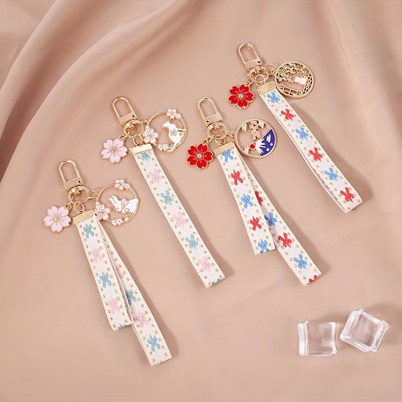 Resin Bamboo Braided Rabbit Keychain Key Chain Couple Pendant Car Ornament  - Temu