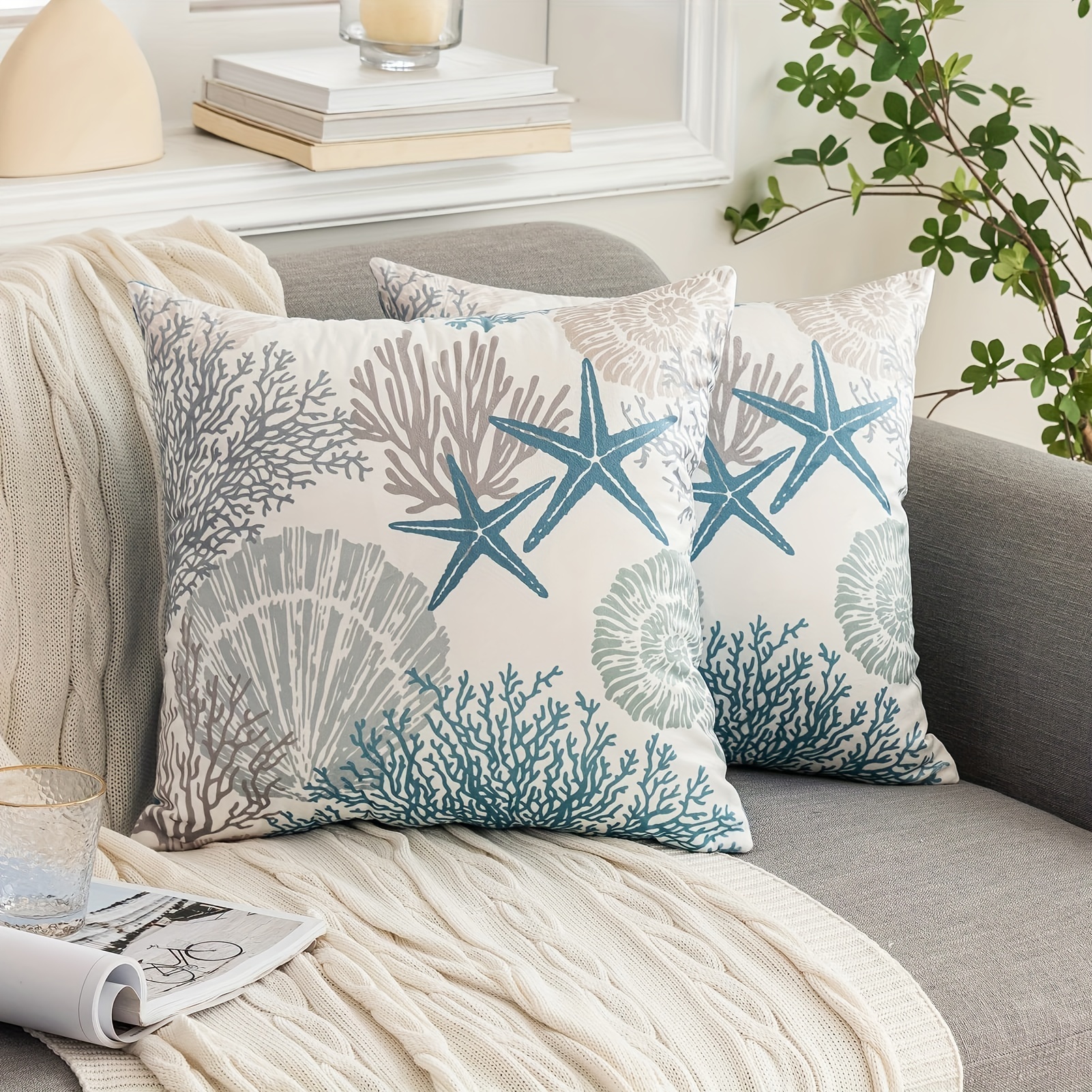 Blue and White Coastal Pillows 18 X 18 Inch, Beach Pillow Covers, Nautical  Pillows, Decorative Couch Pillows 