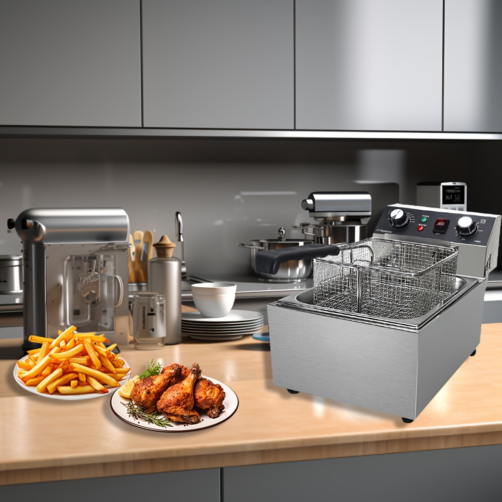 Fryer, Contemporary Design Electric Deep Fryer With Basket & Removable Lid  With View Window, Magnetic Plug,Countertop Kitchen Fryer, For French Fries