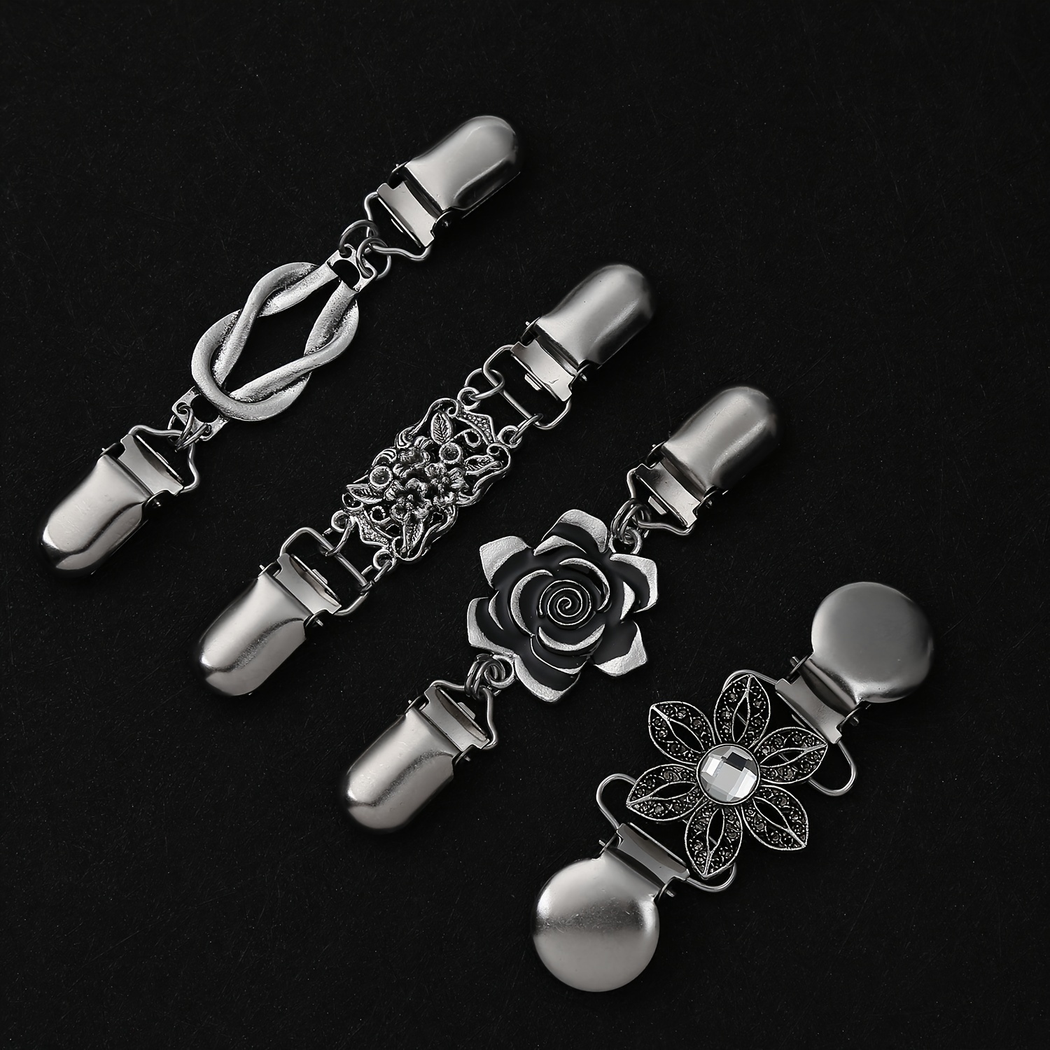 4pcs Vintage Silvery Metal Sweater Clip Cardigan Clip For Women Shawl Clips