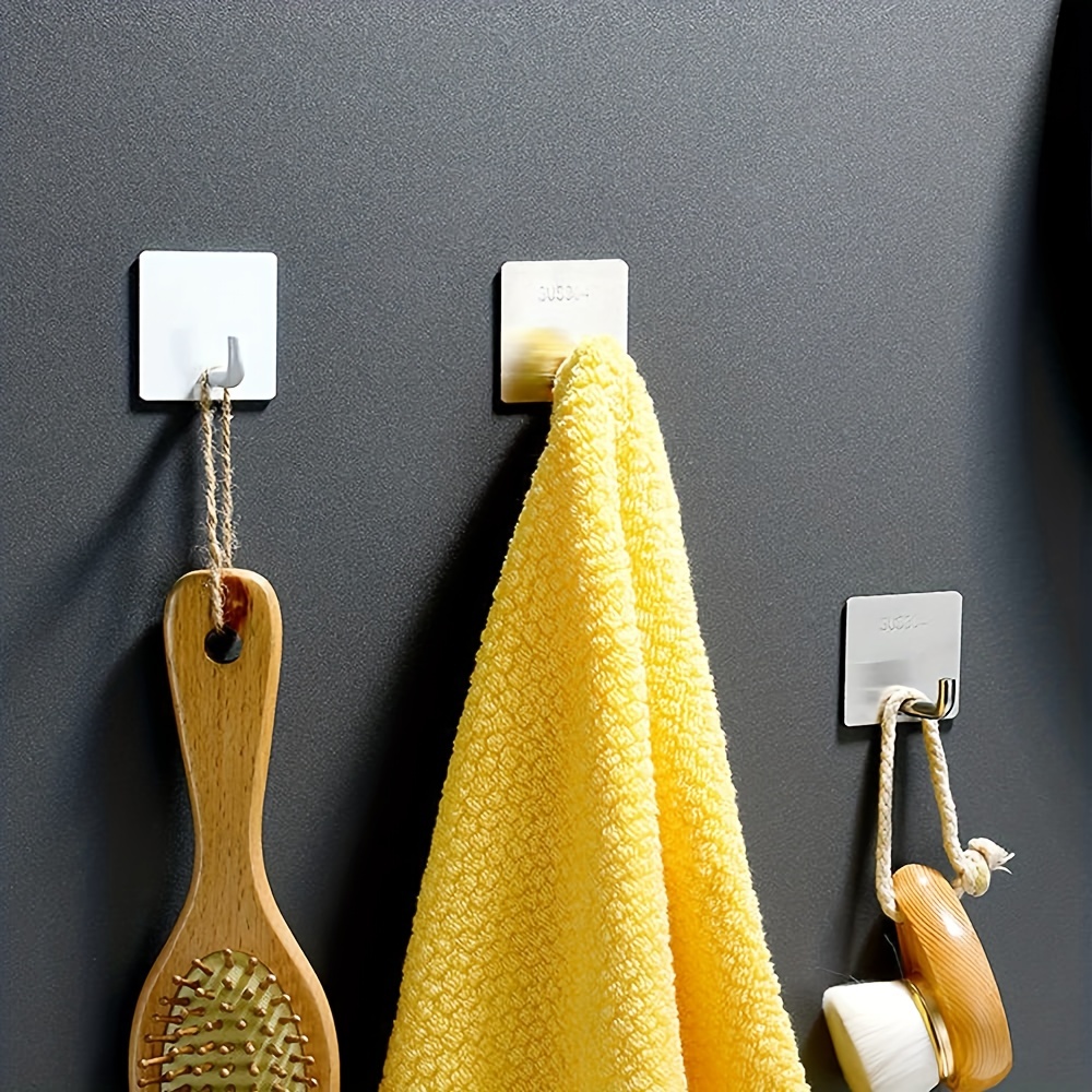 Adhesive Hooks, Silver Self Adhesive Bathroom Towel Hooks Heavy Duty  Waterproof Kitchen Shower Wall Sticky Hooks for Robe Loofah Coat Hat