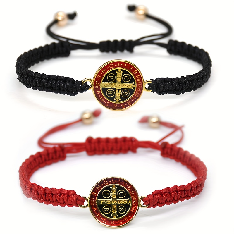 Black Woven St. Benedict Medals Bracelet