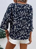 floral print v neck blouse casual 3 4 sleeve blouse for spring fall womens clothing