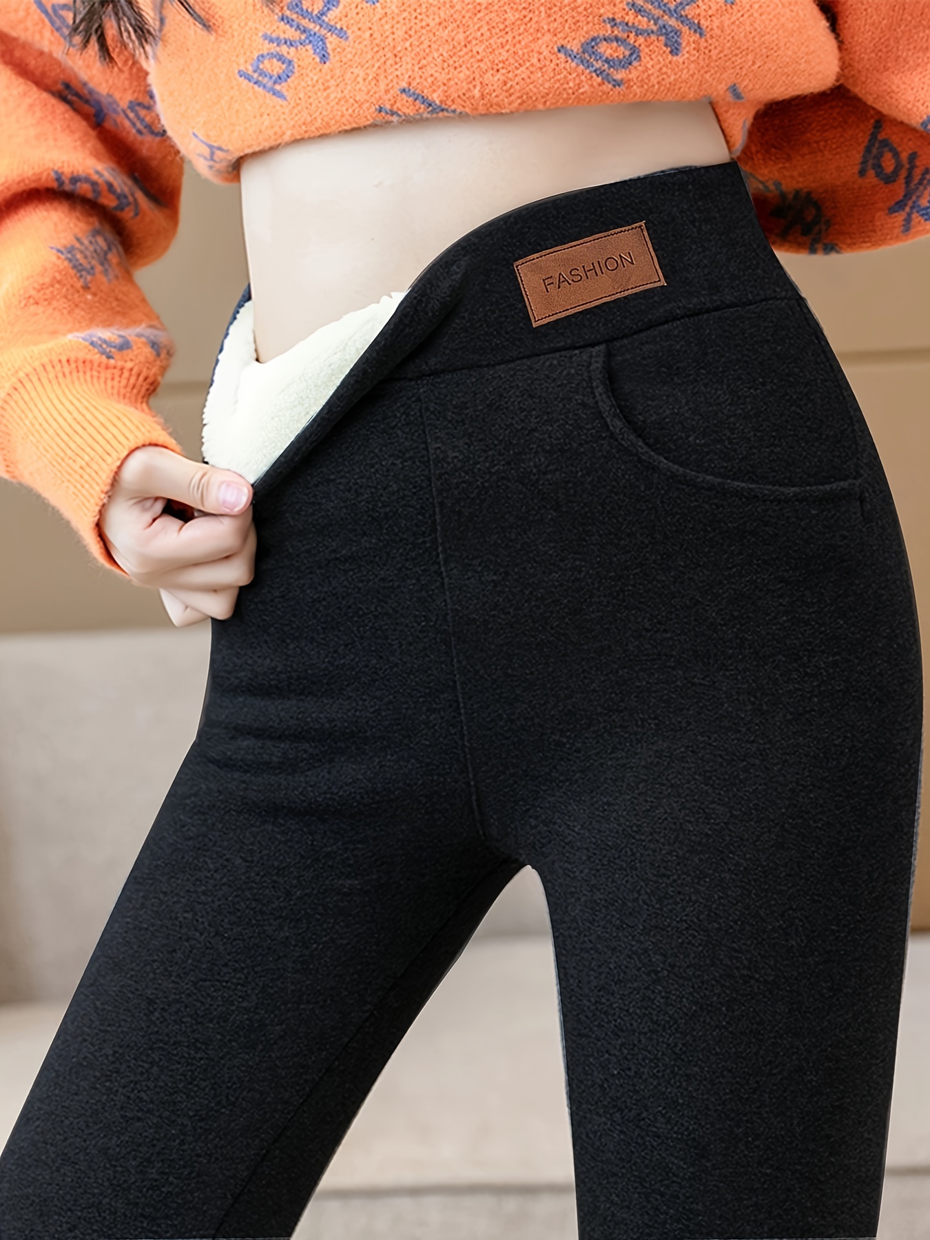 Women Jeans High Waisted B M Thermal Leggings Skinny Co Fleece Lined Toghts  Winter Tight Ladies Gothic Costume Pregnan Beige : : Fashion