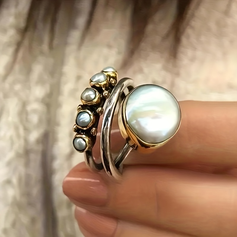 

Boho Style Ring Inlaid Artificial Pearl Symbol Of Elegance And Beauty Perfect Anniversary/ Birthday Gift For Female Match Daily Outfits