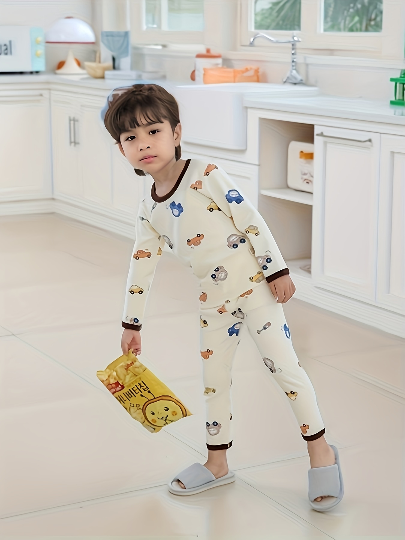 Kid's Cotton Pajamas Long Sleeve Top Pants Set Cartoon Girl - Temu