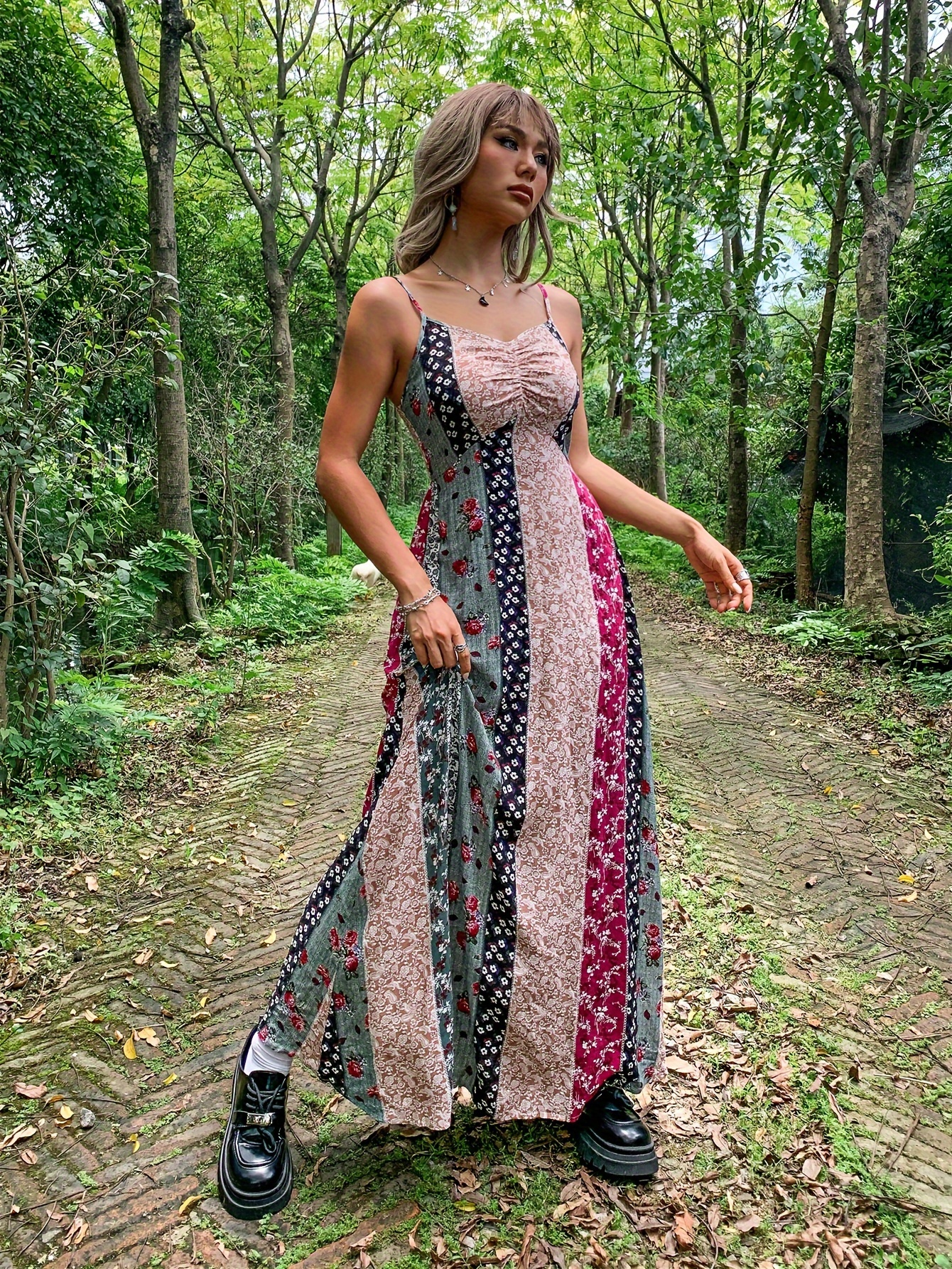 y2k grunge color block print sleeveless backless maxi dress - Temu Mauritius