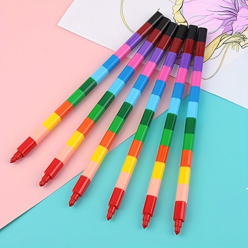 Rainbow Pencils Stackable Crayons Creative Rainbow Colored Pencils For Kids  12-Color Stacking Pen Favor For