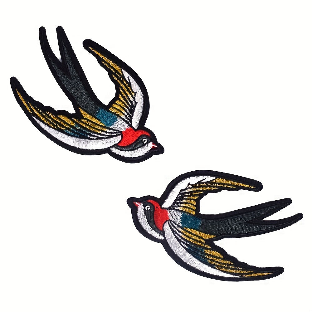 

1 Pair Of Retro Swallow Embroidery Applique Cloth Patches Fashion Clothing Accessories Back Adhesive Patches For Jackets, Sew On Patches For Clothing Backpacks Jeans T-shirt