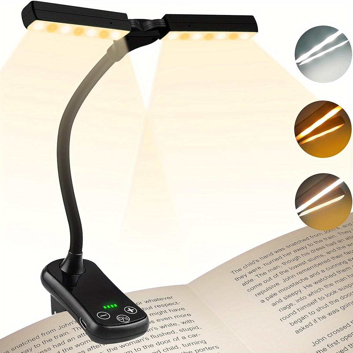 1pc 14 leds rechargeable book light 1600k to 6000k adjustable dual heads eye care reading lamp clip on book desk   dimming 24   touch   to 80hrs for   sleep details 1