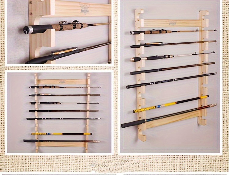 1pc Solid Wood Fishing Rod Storage Rack, Wall-mounted Fishing Pole Display  Holder For 10 Rods, Fishing Gear Supplies