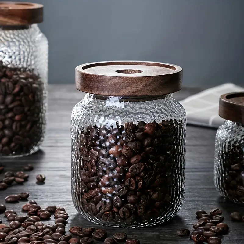 Airtight Glass Jars With Wood Lid, Glass Canisters, For Coffee
