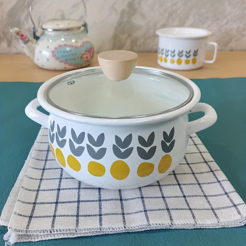 vintage enamel oven retro   with yellow and gray patterns   stovetop cooking details 2