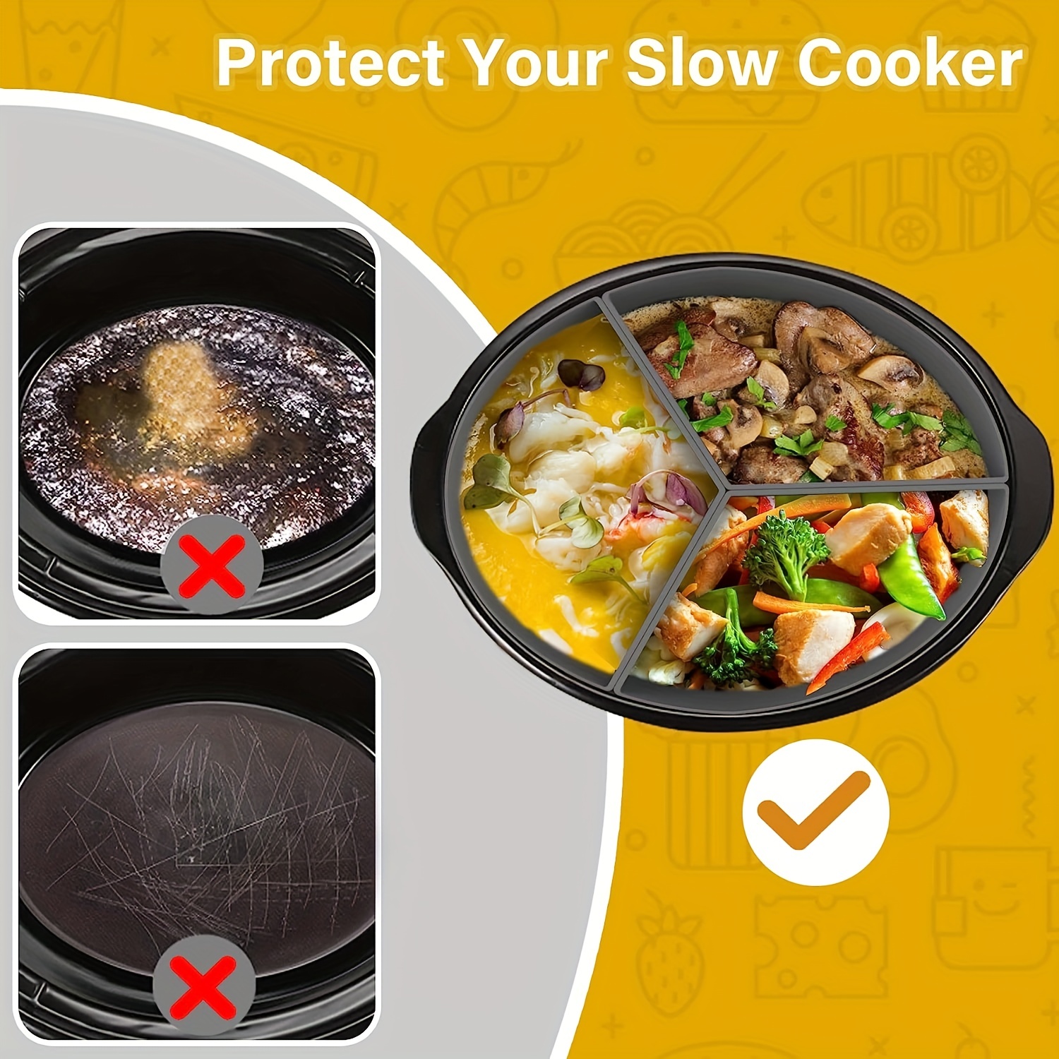 Silicone Slow Cooker Liners Divider Insert for Crock-Pot 8 Quart 3 in 1 8QT  Crock Pot Oval Cooking Liner Reusable BPA-Free Leakproof Dishwasher