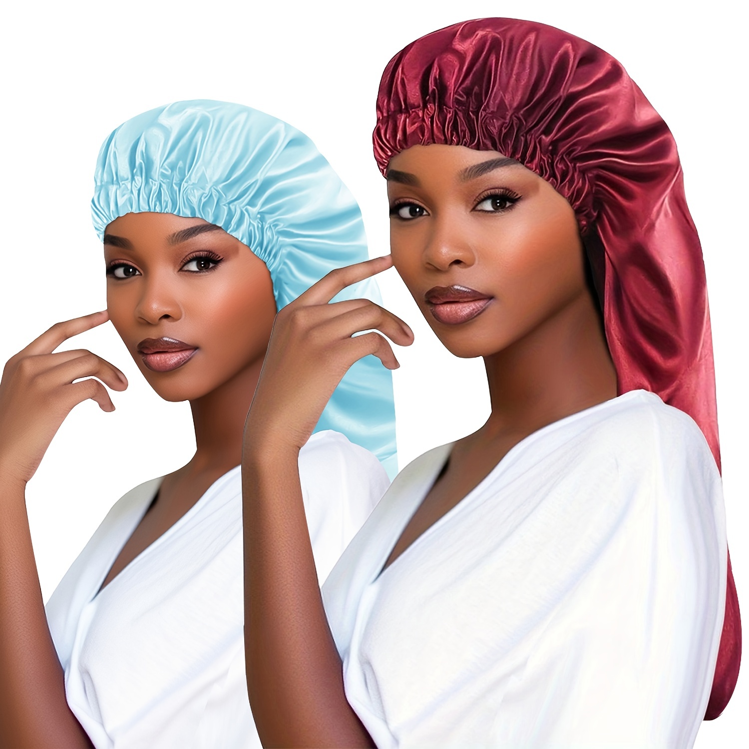 2pcs Long Satin Bonnet Silk Bonnet Hair Bonnet for Sleeping, Long Braids Bonnets, Reusable Adjusting Hair Care Wrap Sleep Caps for Women,Temu