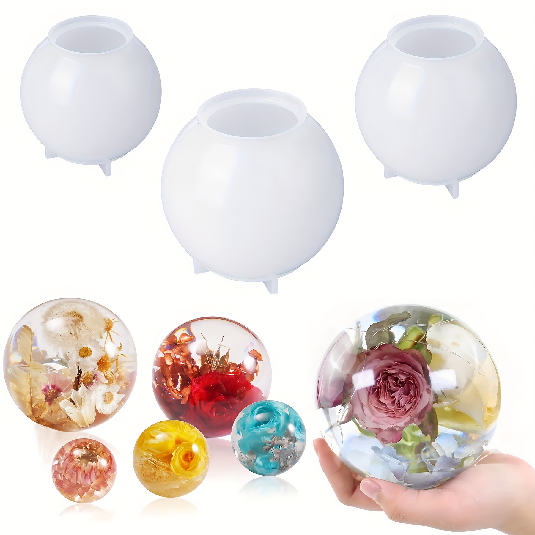 

3pcs Round Ball Silicone Resin Mold, Upgraded Seamless 3d Ball Shape Resin Mold Clear Silicone, Large Round Ball Epoxy Resin Mold For Flower Preservation, Resin Casting, Candles Making Home Decoration