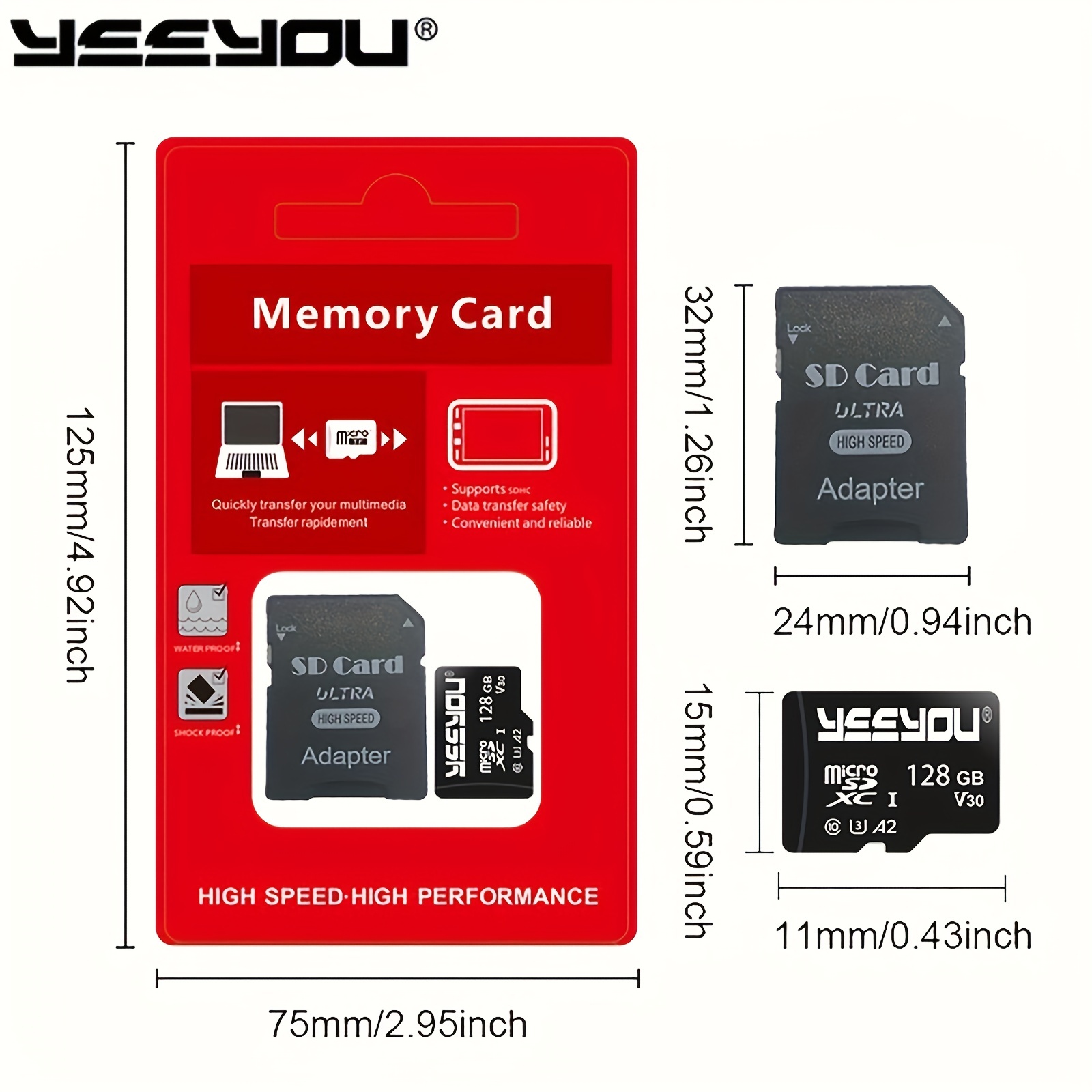 1pc 16GB/32GB/64GB/128GB Carte Mémoire Haute Vitesse Avec Adaptateur Carte  TF Stickdrive Mini Carte SD Flash Carte Sd Pour Smartphone/appareil Photo -  Temu France