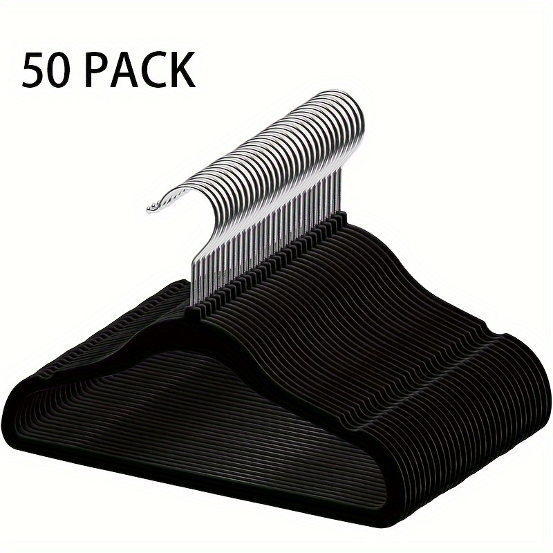 Slip Velvet Clothing Hangers, 50 Pack, Black