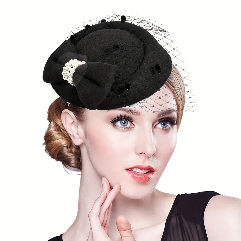 Faux Pearl Mesh Head Piece Hat Accessories With Bow Elegant - Temu