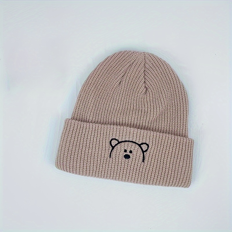 Kids Knitted Bear Embroidery Hat for Cold Weather