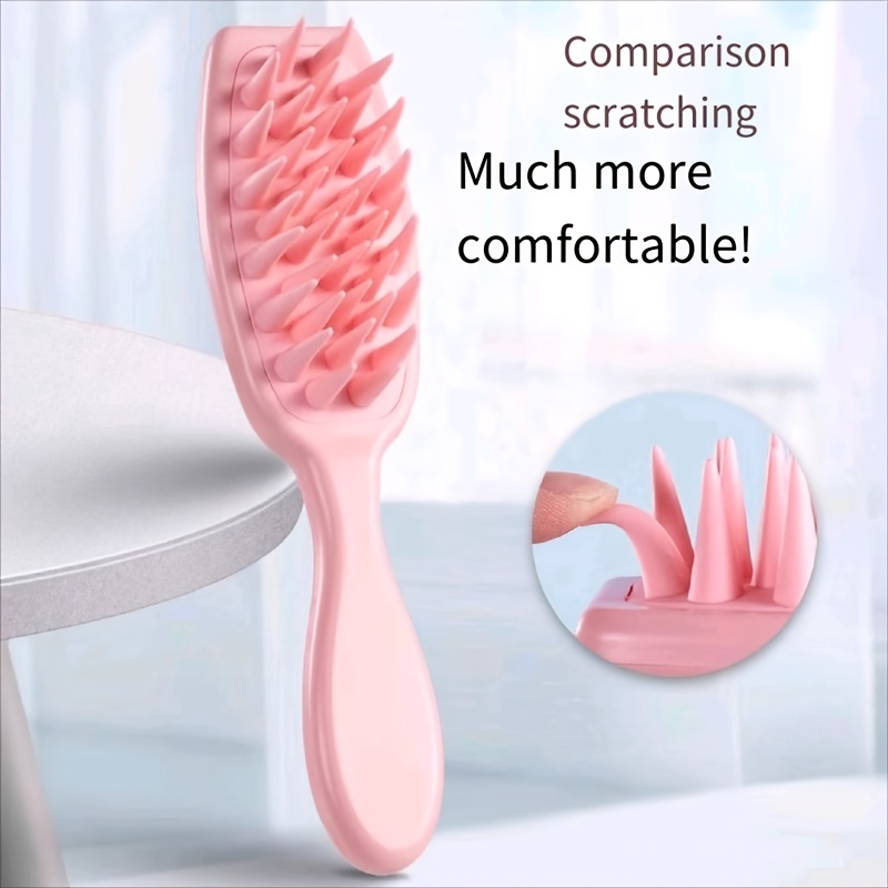 1pc With Handle Silicone Hair Washing Brush, Scalp Massager, Long