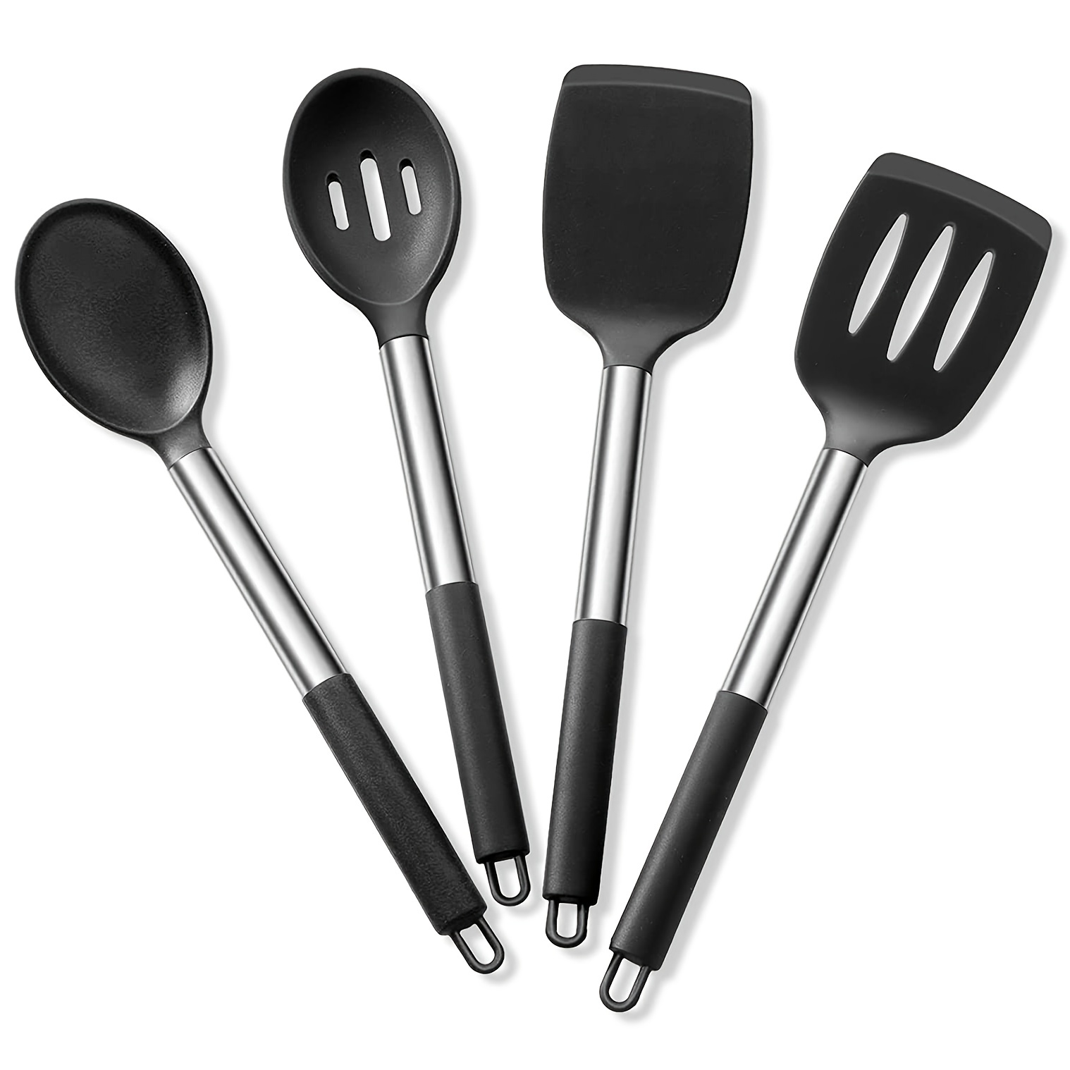 Black Silicone Kitchen Utensil Set Includes Slotted Spoon - Temu