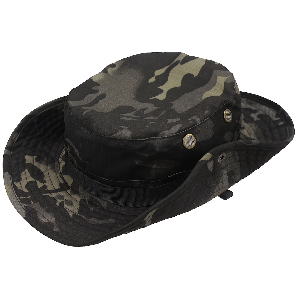 Black CP Camouflage Print 1pc Hat, Men's Bucket Hat Wide Foldable Soft Outdoor Hiking Camping Fishing Brim Hat,Temu