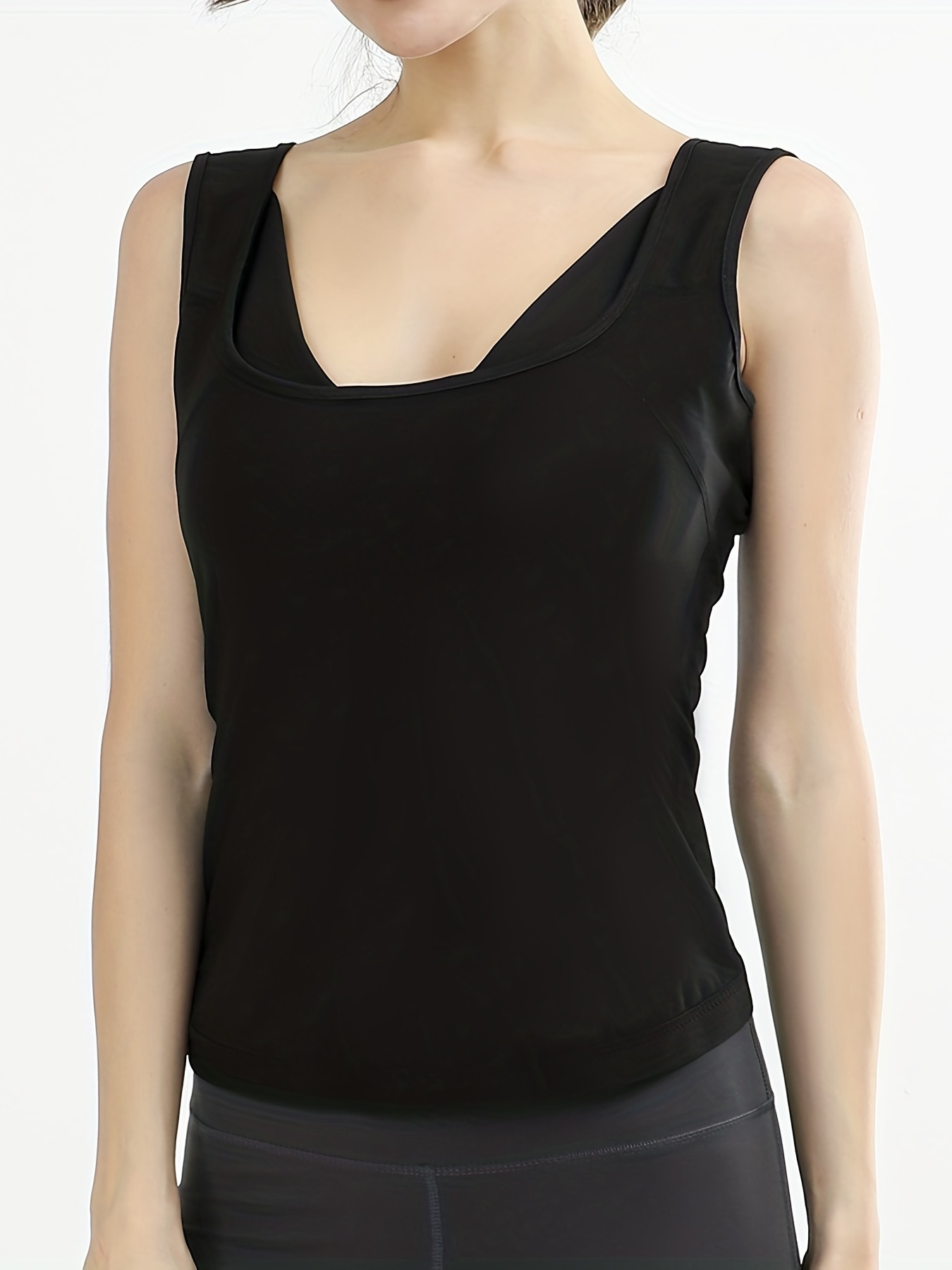 Simple Solid Shaping Tank Tops, Tummy Control Compression Workout Top,  Women's Underwear & Shapewear