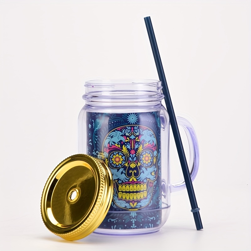 Halloween Cups Lids Straws, Skull Mason Jar Lid