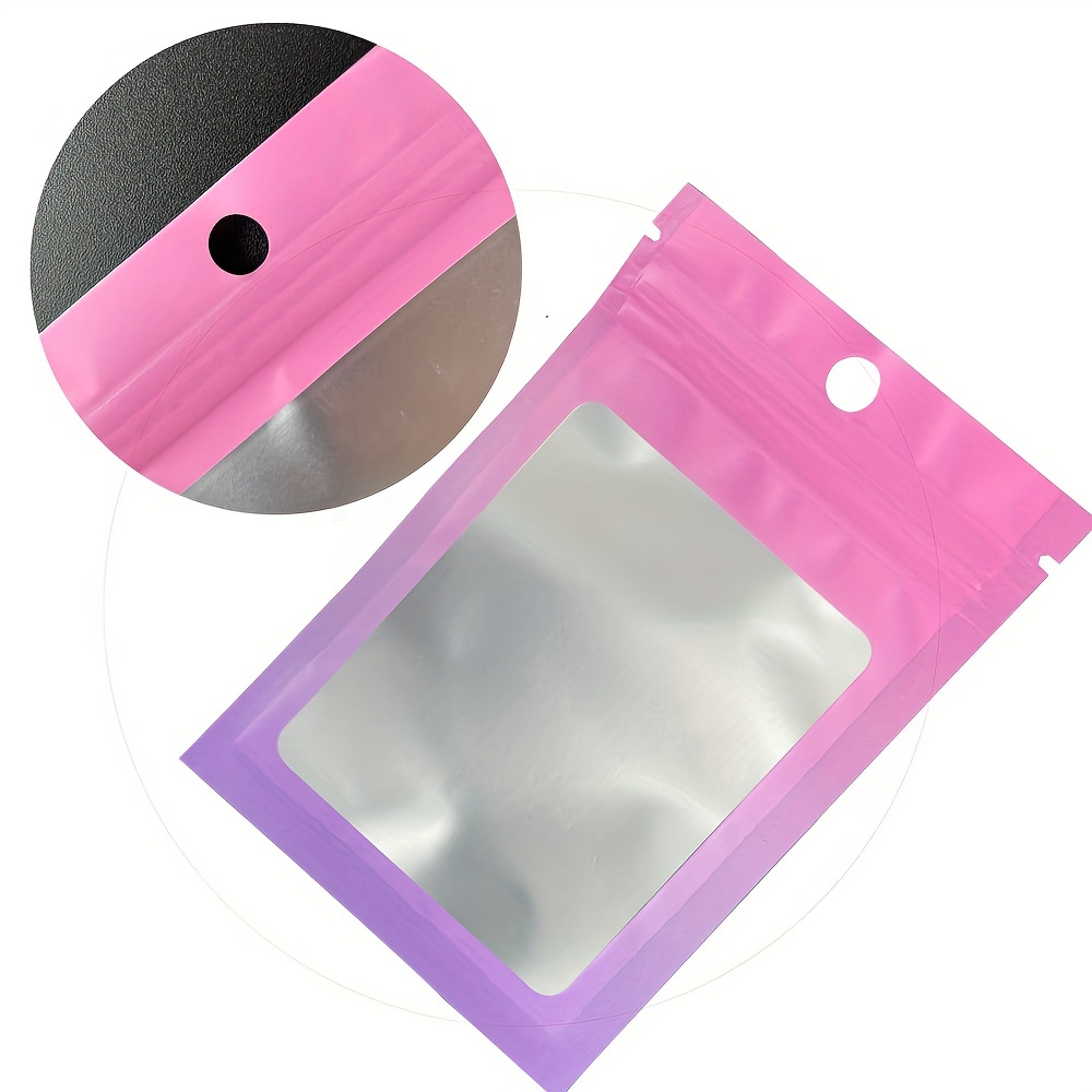 100pcs EVA Plastic Jewelry Bags Ziplock Clear Pink Header Pouches