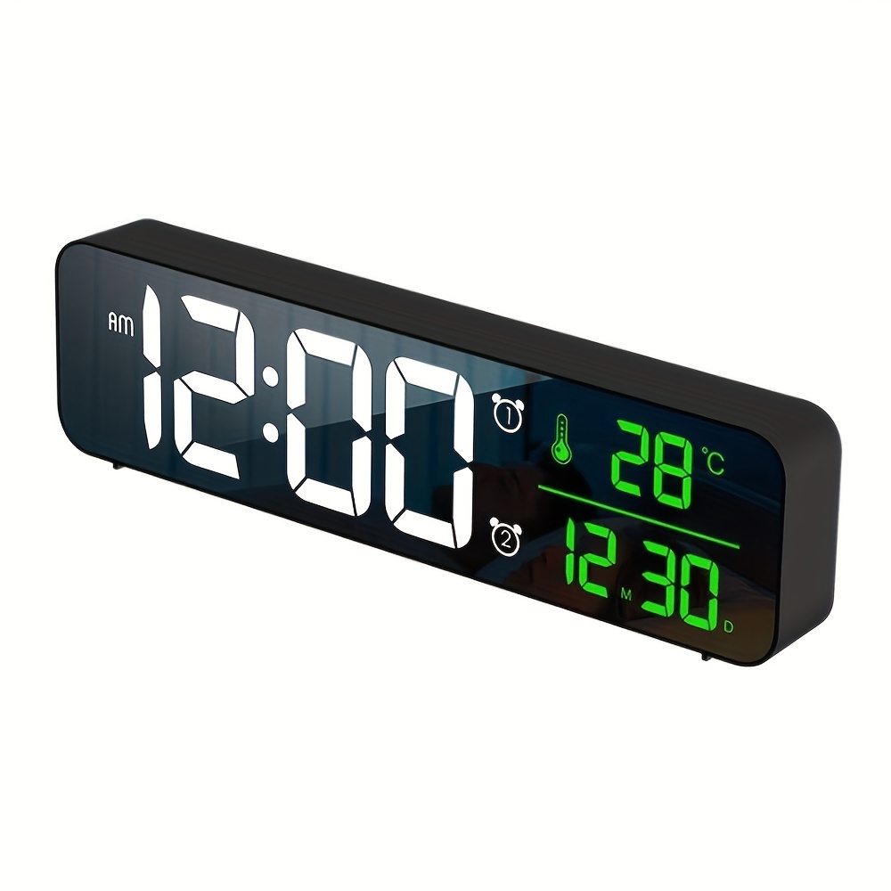 Reloj despertador Digital con espejo LED, despertador, despertador, luz  electrónica de gran tiempo, pantalla de temperatura, relojes de mesa con  carga USB