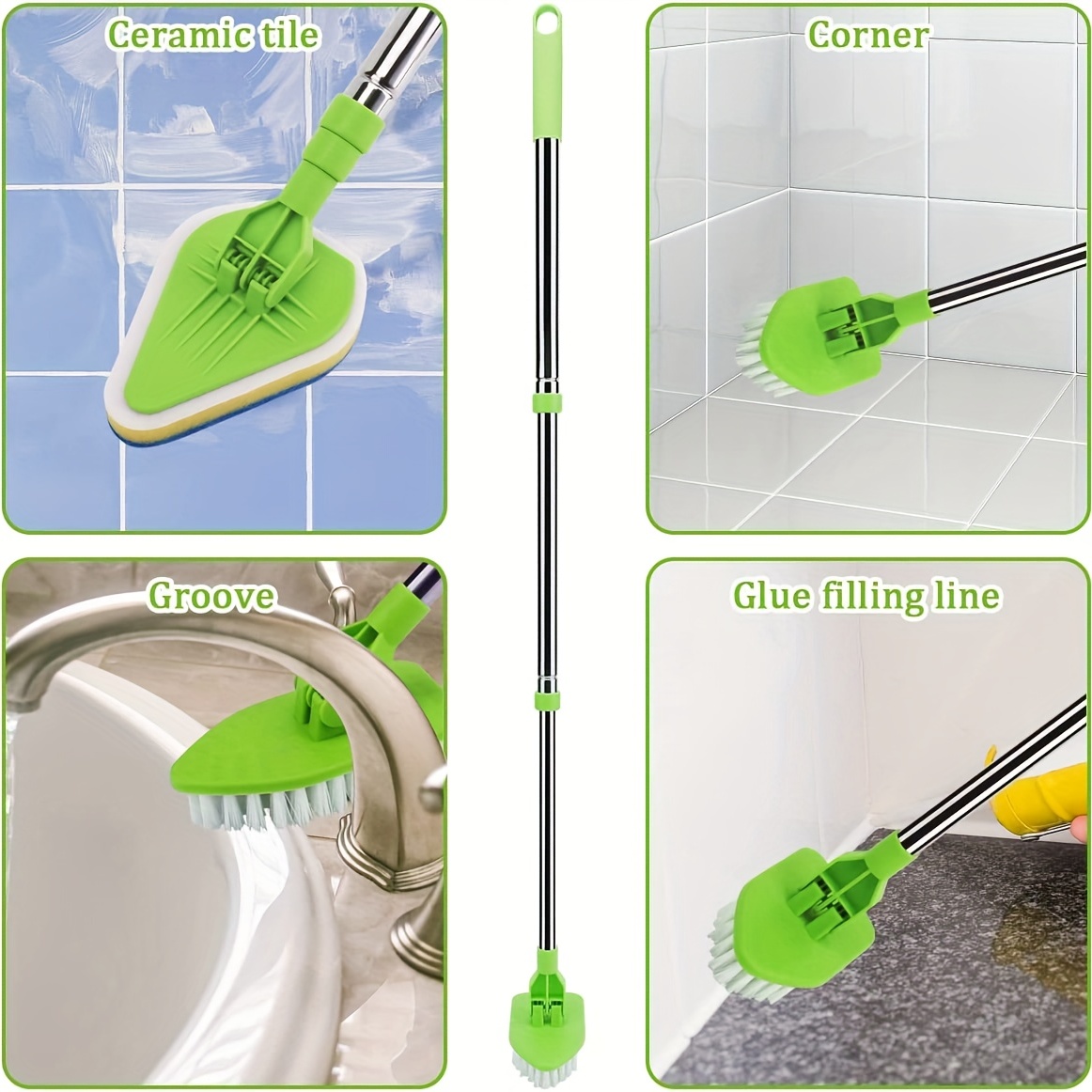 Scrub Cleaning Brush With Long Handle - Extendable Floor Scrubber With 1  Stiff Bristles & 3 Sponge Brush, Adjustable Lightweigh Detachable Kitchen  Brush For Baseboard Shower Bathroom Bathtub Tile - Temu