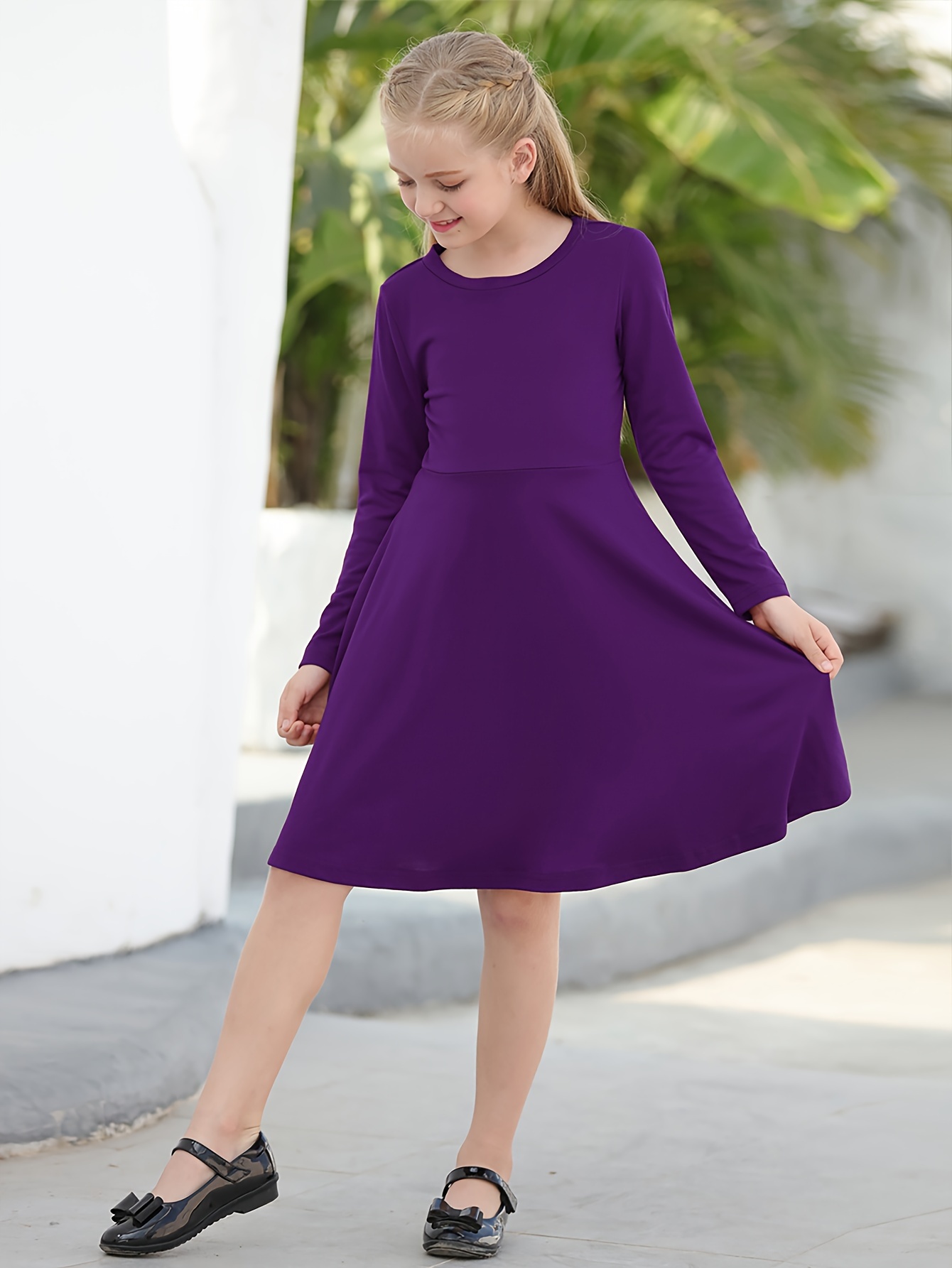 Girls long 2024 sleeve purple dress