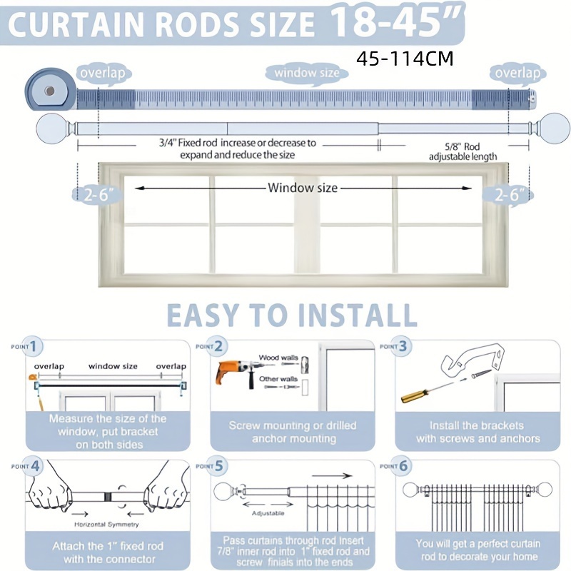 1set Heavy Duty Curtain Rod Modern Adjustable Curtain Rod - Temu United ...