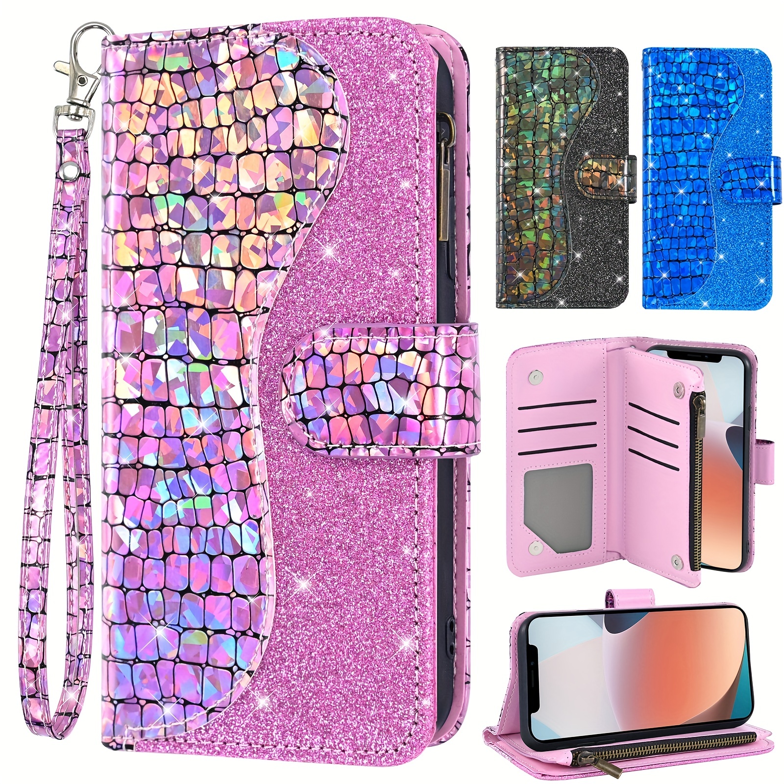 Shimmering Glitter Leather Wallet Phone Case for iPhone 14 Pro Max