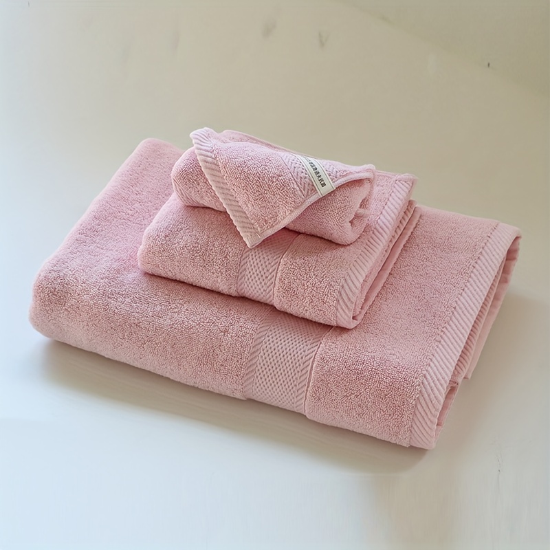 Solid Color Cotton Towel Set, Washcloths Hand Towel Bath Towel