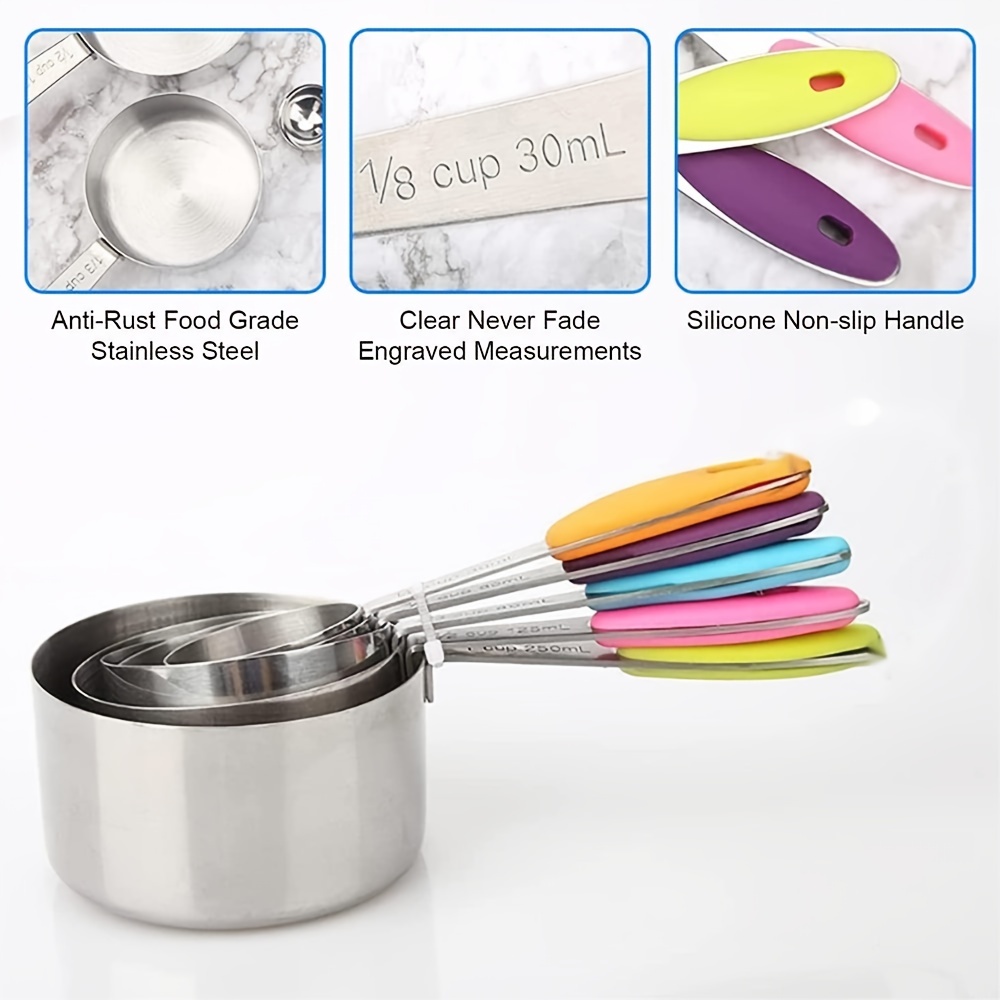 10pcs Stainless Steel Measuring Cup And Spoon Set With Silicone