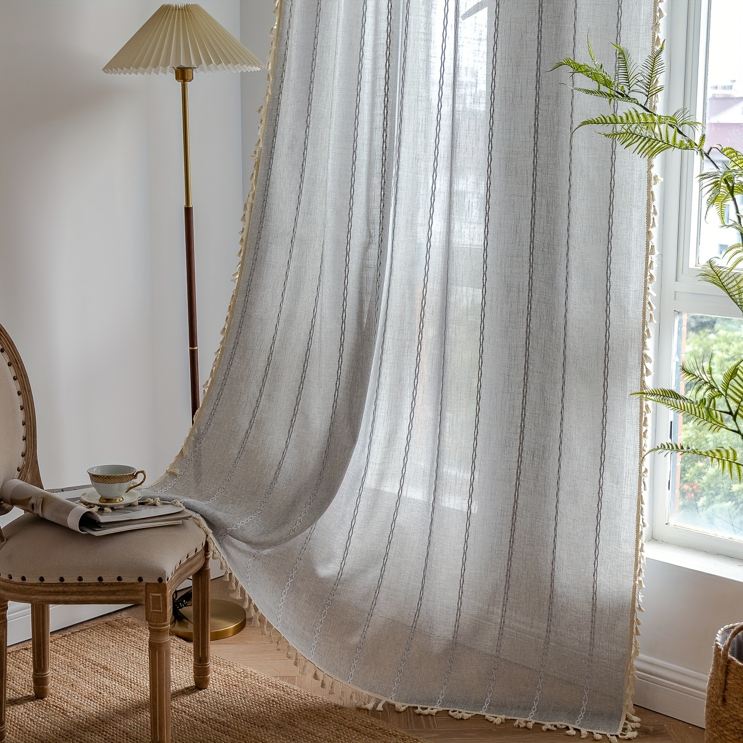 2 pannelli di tende Boho per camera da letto biancheria bianca per tende da  soggiorno tende per finestre con bordi ricamati grigi tende - Temu Italy