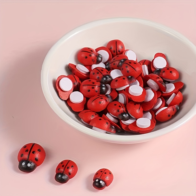 

100pcs, Red Ladybug Ladybirds Self Adhesive Diy Easter Crafts Home Decoration Wooden Card Making Toppers Embellishments Flatback Stickers