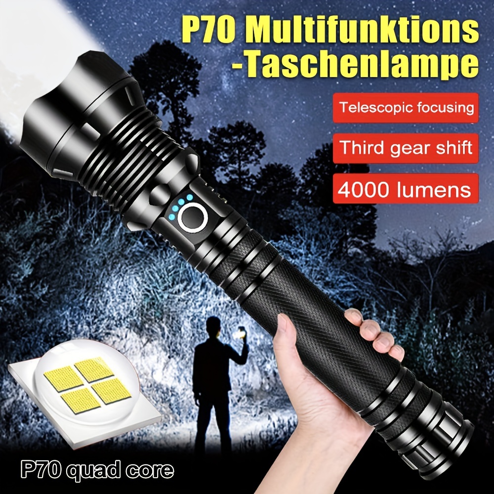 Paquete de 2 linternas tácticas LED de grado militar, de un solo modo, de  lúmenes altos, con zoom, luces de flash portátiles de mano para acampar al